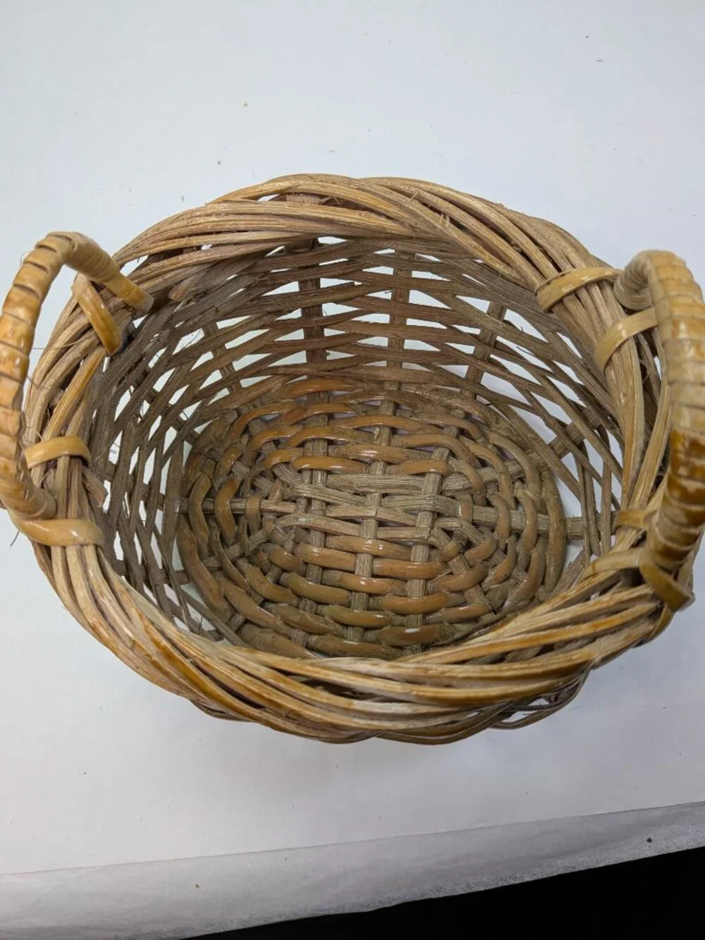 Vintage Natural Wicker Baskets Set of 2 Thick Vine Handled Gathering Baskets